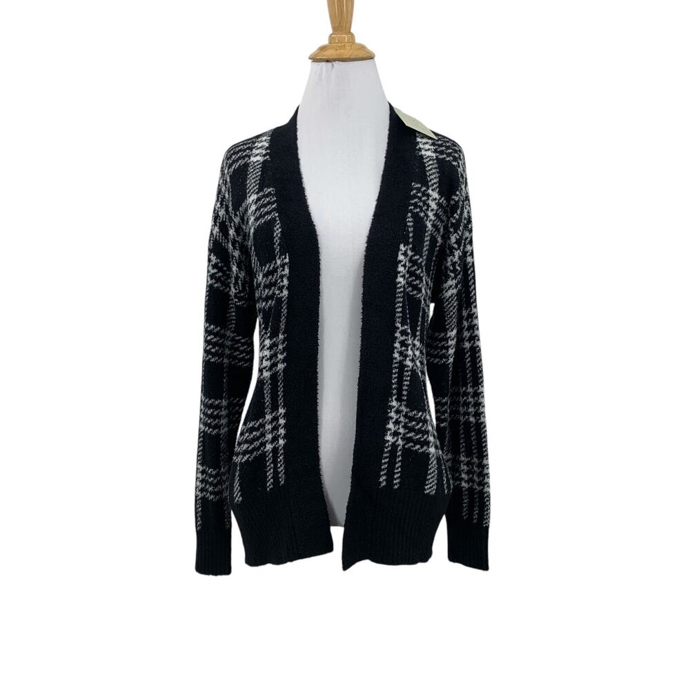 Joie Cardigan Womens S Small Black White Plaid Houndstooth Open Front Sweater